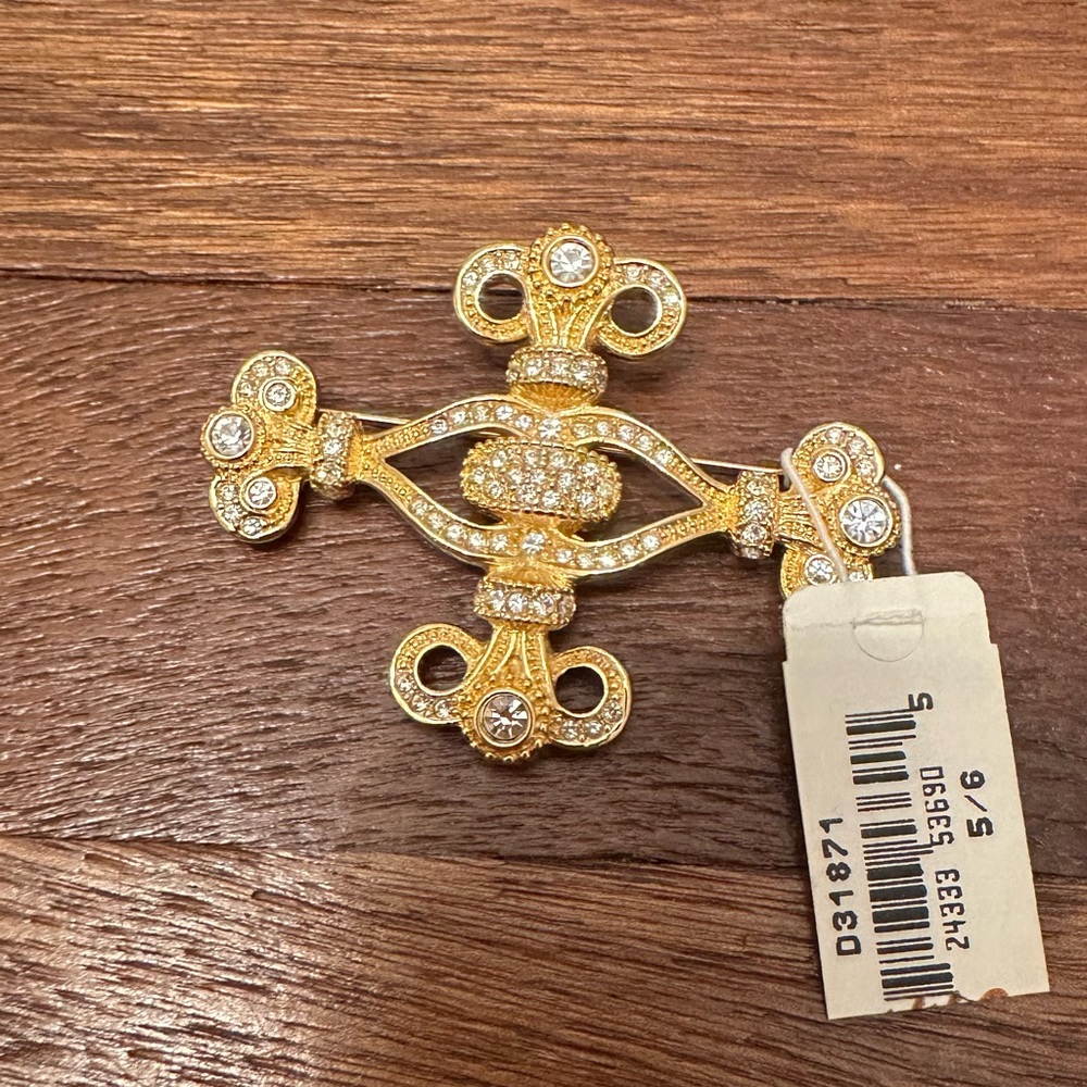 Vintage Christian Dior Gold Crystal Cross Brooch Signed Chr Dior Statement - Picture 3 of 7